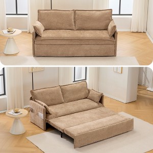 59.5" Chenille 2-in-1 Sofa Bed with Storage Pocket and USB/Type-C Charging Ports - 1 of 4