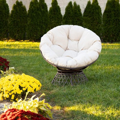 Tan Wicker Papasan Chair with Cushions and 360-Degree Swivel