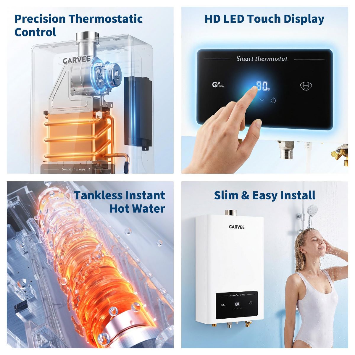 12L Natural Gas Tankless Water Heater Whole House Constant Temperature Instant Hot Digital Display Indoor Wall-Mounted with Accessories - thumbnail 4