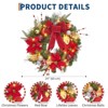 24 in Christmas Wreath for Front Door, Battery Operated Christmas Wreaths with 20 LED Lights Timer Balls Red Flowers & Bow for Indoor Outdoor - 3 of 4
