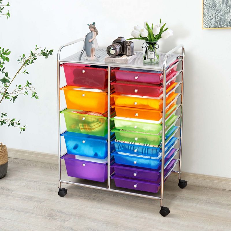 Costway 15 Drawer Rolling Storage Cart Tools Scrapbook Paper Office School Organizer Colorful, 2 of 13