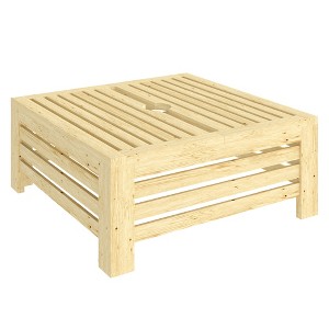Outsunny 2-in-1 Outdoor Storage Box for Umbrella Base, Coffee End Table, Wooden Patio Umbrella Stand Table - 1 of 4