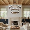 BAOURE 40in 16 Lights Wood Wagon Wheel Chandelier Farmhouse Black Rustic Pendant Light for High Ceilings Entryway Foyer Dining Room Living Room - 2 of 4