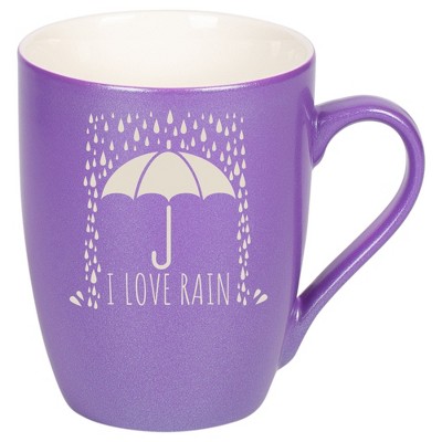 Elanze Designs I Love Rain 10 Ounce Ceramic Laser-Etched Engraved Drinkware Mug, Metallic Passion Purple
