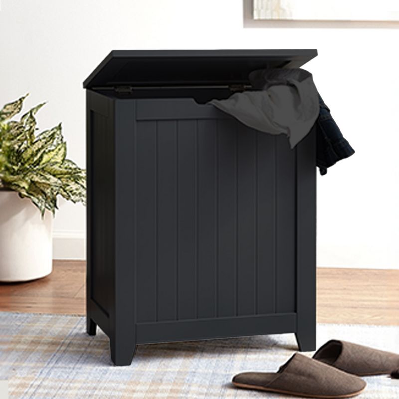 Redmon 18'' x 11.25'' x 23.25'' Contemporary Country Wainscot Style Wooden Clothes Hamper for Bedroom, Bathroom, and Laundry Room, Black, 5 of 8