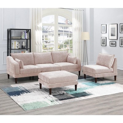 NicBex Couches for Living Room 5pcs Modular Sectional Sofa Set Modern Upholstered Sofa Couch 2x One Arm Chairs 2x Armless Chair 1x Ottoman, Pink