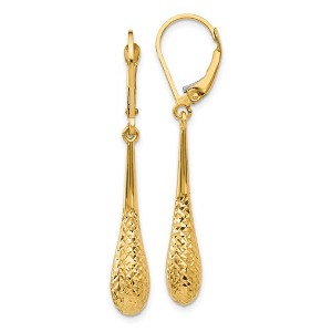 Black Bow Jewelry Diamond Cut Teardrop Lever Back Earrings in 14k Yellow Gold, 44mm - 1 of 4