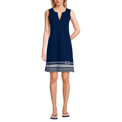 Lands' End Women's Cotton Jersey Sleeveless Swim Cover-up Dress Print ...