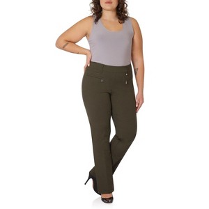 Rekucci Curvy Woman Ease into Comfort Bootcut Pants with Zipper Pockets – Pull-On Dress Work Pants - Olive, 14 Short - 1 of 3