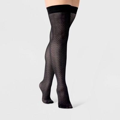One Size Fits Most Womens Sheer Thigh Highs With Spandex Stripes 