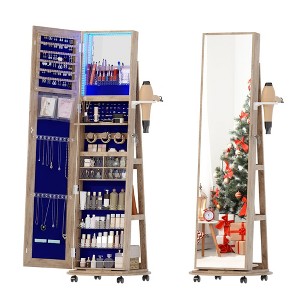 Vlsrka 360° Swivel Jewelry Armoire with LED Mirror, Lockable Standing Organizer with Foldable Shelf & Wheels - 1 of 4