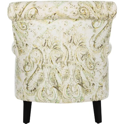 Contemporary Floral Green Linen-Blend Wood Accent Chair