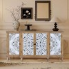 ORRD 4-Door Distressed Wood Cabinet, Hollow-Carved Design w/ Adjustable Shelves - Kitchen, Living Room, Entryway - 2 of 4