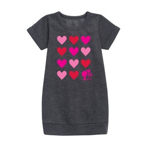 - Barbie - Heart Grid Graphic Short Sleeve Fleece Dress - 1 of 3