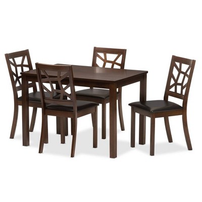 Mozaika Dark Brown Wood & Black Faux-Leather 5-Piece Dining Set