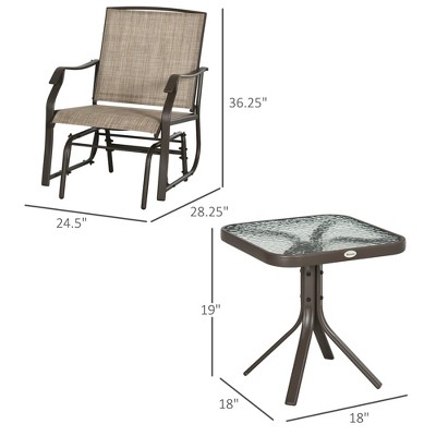 Armchair and side table with dimension arrows indicating sizes.
