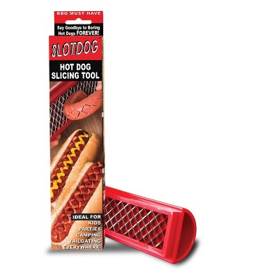 SLOTDOG Hot Dog Crisscross Cutter Slicer Press Gadget Cooking Tool for BBQ Grilling, Helps Keep Sauces & Condiments on Hotdog, Red