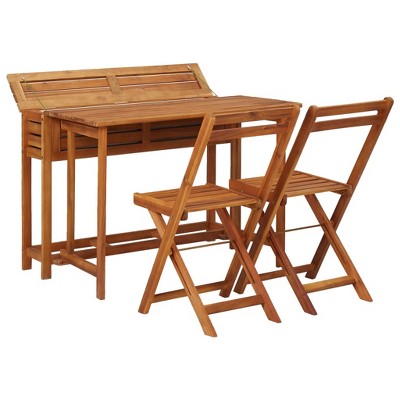 Acacia Wood Garden Planter Table & Bistro Chair Set with Zinc Pot