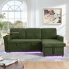 85" Chenille Pull-Out Sleeper Sectional Sofa Bed with Retractable Table, LED & USB Ports, Cup Holders, Hidden Storage for Living Room-3irtyhousy - 2 of 4