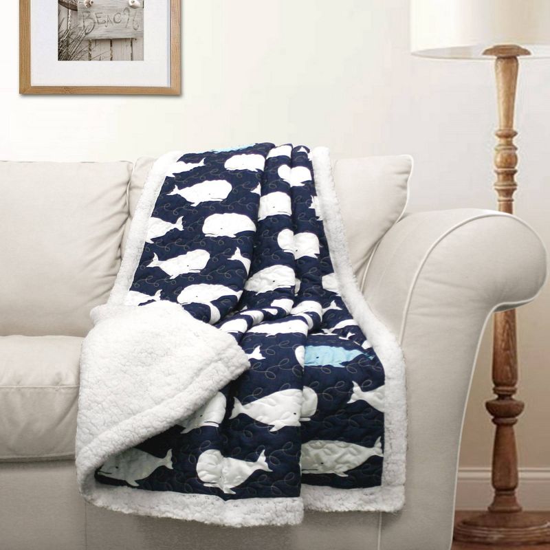 50&#34;x60&#34; Kids&#39; Whale Faux Shearling Throw Navy - Lush D&#233;cor, 5 of 12