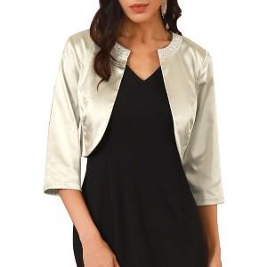 INSPIRE CHIC Women's Satin 3/4 Sleeve Open Front Elegant Cropped Bolero Cardigan - 1 of 4