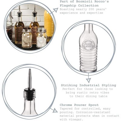 Clear Glass Olive Oil and Vinegar Bottles with Stainless Steel Spouts - Set of 2