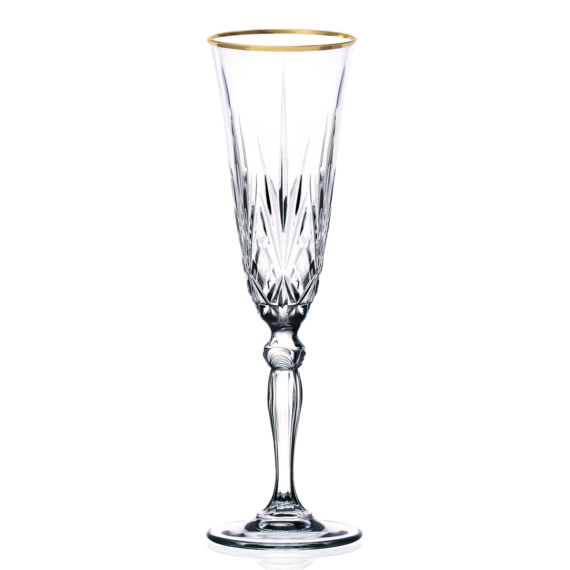 Lorren Home Trends Siena Collection Set of 4 Crystal Flute Glass with gold band design
