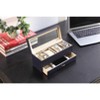 Gulches 9.3" Long Tempered Glass and Leather Jewelry / Watch Display with Drawers, Blue - 2 of 4
