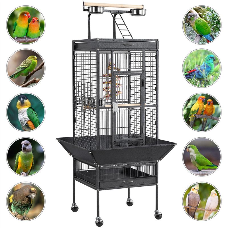 Yaheetech 61.5'' Play Top Parrot Cage Rolling Metal Bird Cage, 5 of 13