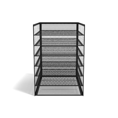 Matte Black Metal Mesh 6-Compartment File Organizer