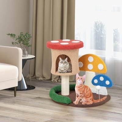 Colorful Mushroom Cat Activity Center with Sisal Scratching Post