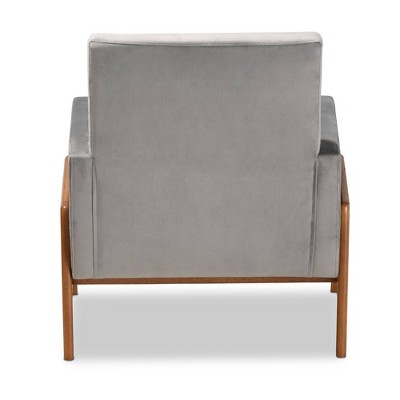 Perris Grey Velvet and Walnut Brown Wood Accent Chair