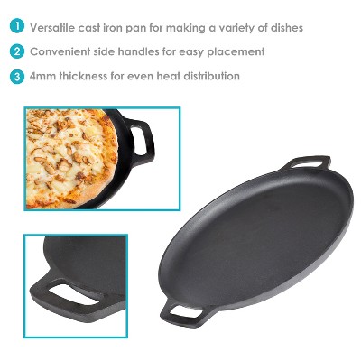 Sunnydaze 13.75-Inch Black Cast Iron Pizza Pan with Handles