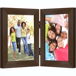 Americanflat 5x7 Hinged Picture Frame in Walnut with Two Displays - Composite Wood with Polished Glass for Tabletop