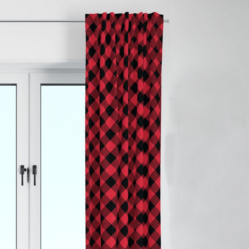 Bacati - Check Plaids Printed Red Black Cotton Printed Single Window Curtain Panel, 1 of 5