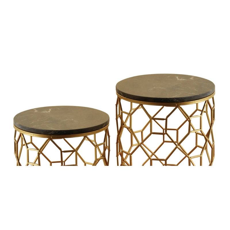 Set of 2 Round Marble Side Tables - Gold - Stylecraft, 3 of 11