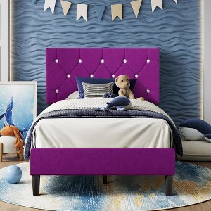 VECELO Queen/Full/Twin Upholstered Platform Bed Frame with Button Tufted Adjustable Headboard - 1 of 4