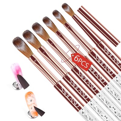 Saviland Kolinsky 6-Pc Brush Set: 4-14 Size Range for Powder Sculpt & Lining - Core Artist's Nail Essentials.