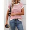 Coolmee Women's Striped Sweater Pullover Tank Top Round Neck Cap Sleeve Lightweight Summer Casual Clothes - 2 of 4