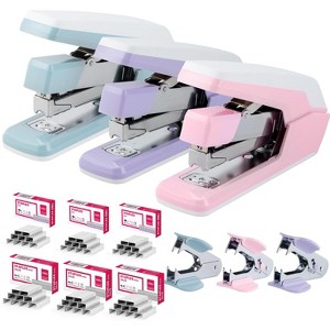 Deli Stapler, Effortless Staplers for Desk, 40-50 Sheet Capacity Heavy Duty, One Touch with 1500 Staples & Staple Remover, 3 Pack, 3 Colors - 1 of 1