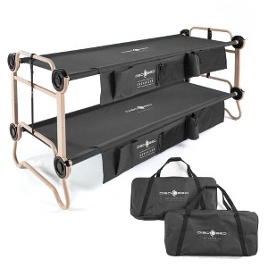 Disc-O-Bed Large Camo-O-Bunk 2 Person Bench Bunked Double Bunk Bed Cots with 2 Side Organizers and Carry Bags for Outdoor Camping Trips, Black - 1 of 4