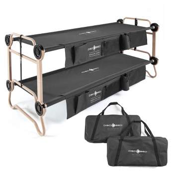Disc-O-Bed Large Camo-O-Bunk 2 Person Bench Bunked Double Bunk Bed Cots with 2 Side Organizers and Carry Bags for Outdoor Camping Trips, Black