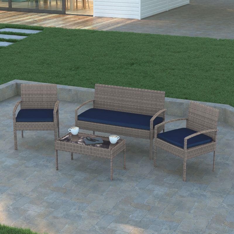 Emma and Oliver 4 Piece Patio Set with Steel Frame and Cushions - Outdoor Seating, 5 of 13