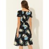 Allegra K Women's Floral Sweetheart Neck Smock Ruffle Print A-Line Dress - 4 of 4