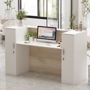 Famapy Worktop Reception Desk with Locking Doors and Adjustable Shelves White - 1 of 4