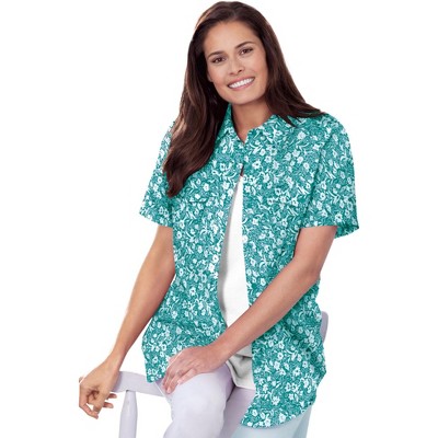 Woman Within Plus Size Short-Sleeve Cotton Campshirt