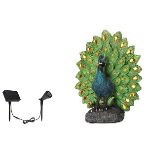 Techko Maid Peacock Proud Solar Outdoor Garden Statue Decor with Spotlight: Weather-Resistant, LED Patio Lights - 1 of 4