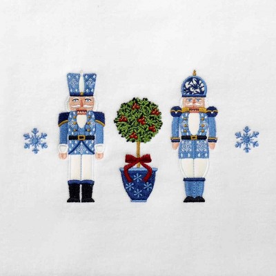 White and Blue Cotton Christmas Nutcracker Bath Towel Set
