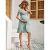 Coolmee Women Summer Maternity Mini Dress Sweetheart Neck Puff Sleeve Ruffle Baby Shower/Photoshoot Short Dress - 2 of 4