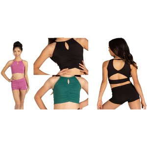 Women's Dance Crop Top Danz N Motion 24306A Cutaway Shirred Adult Sizes Convention Jazz Modern - 1 of 4